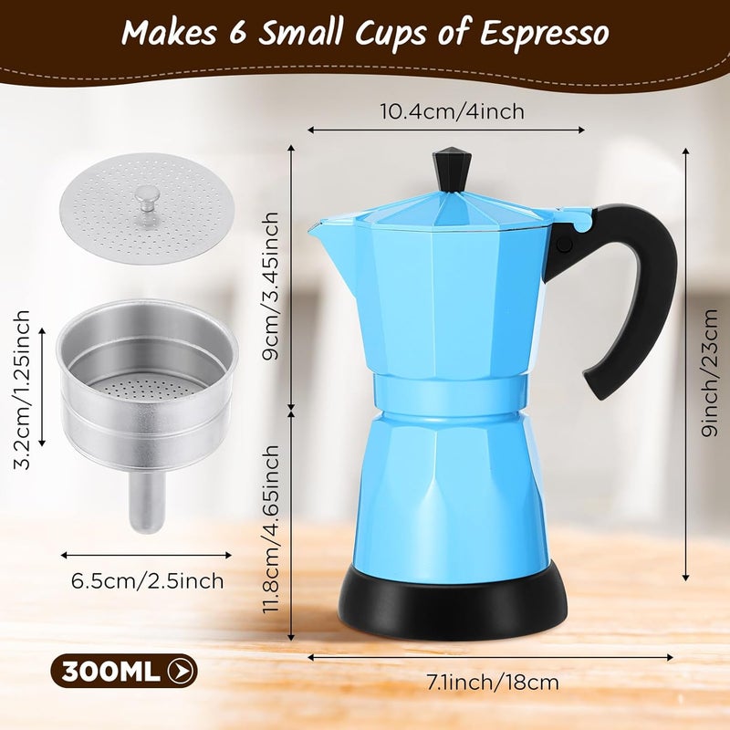 Lemosae Coffee Pot 6 Cup Electric Espresso Coffee Maker Italian Moka Maker 300ml Portable Aluminum Espresso Machine Cafetera Moka Pot with Detachable Base, Gift for Home Travel(Blue) - Image 2